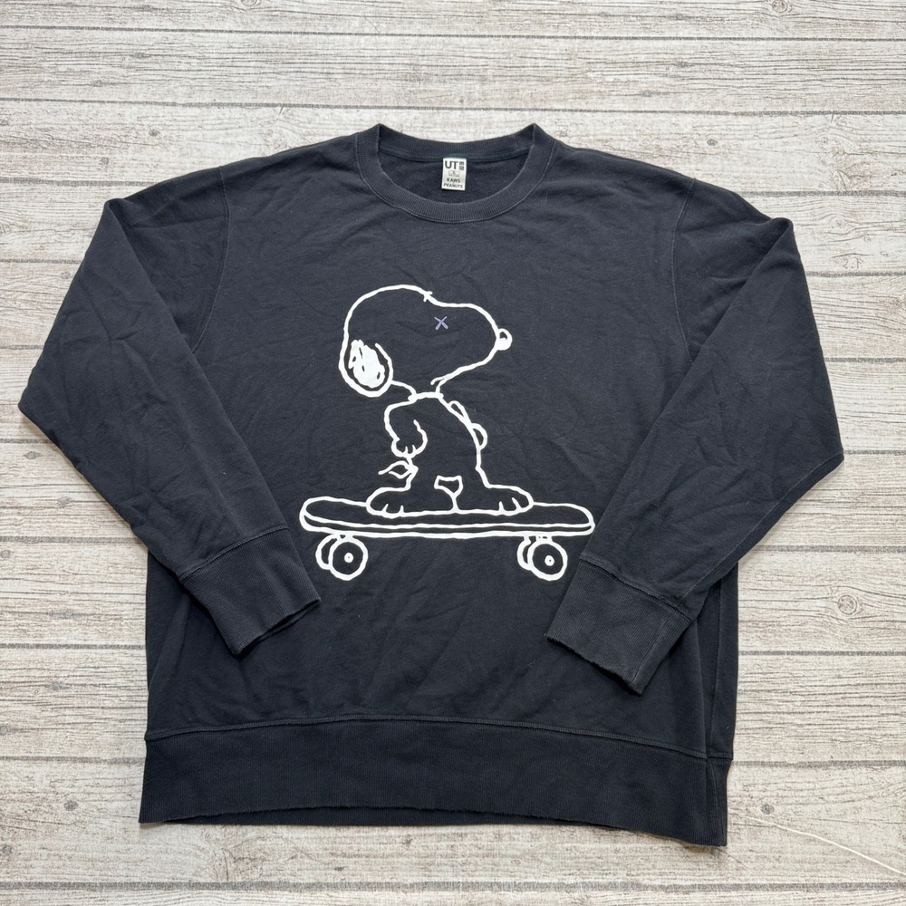 Uniqlo Kaws x Peanuts Sweatshirt Mens XL Black Snoopy Skateboard Pullover Skater